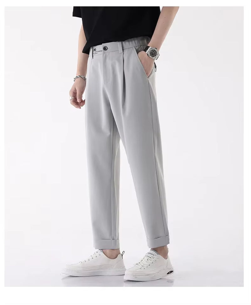 Ankle Length Pants Business Trousers Slim, Korean Black Suit Pants Luxury