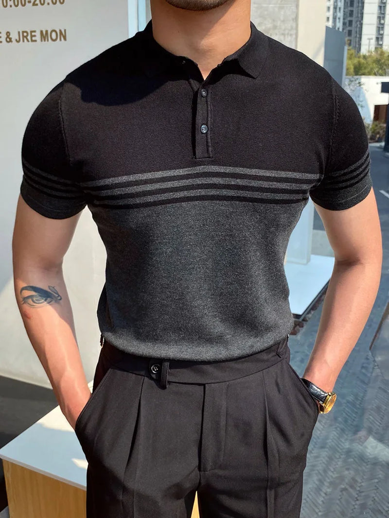 Men Fashion Polo Shirt Short Sleeve Turn-Down Collar Pullover Streetwear