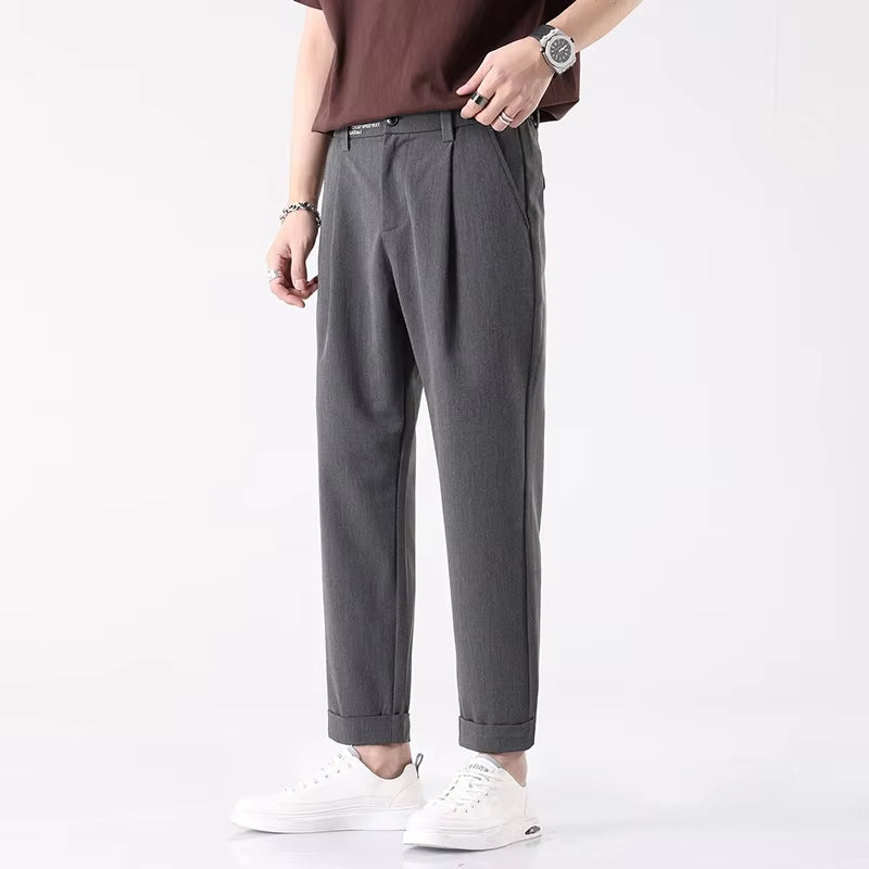 Ankle Length Pants Business Trousers Slim, Korean Black Suit Pants Luxury