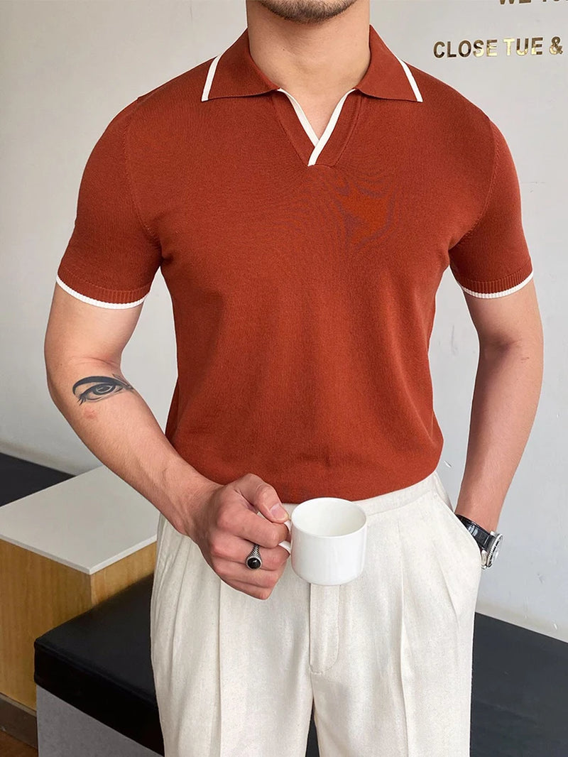 Men Fashion Polo Shirt Short Sleeve Turn-Down Collar Pullover Streetwear