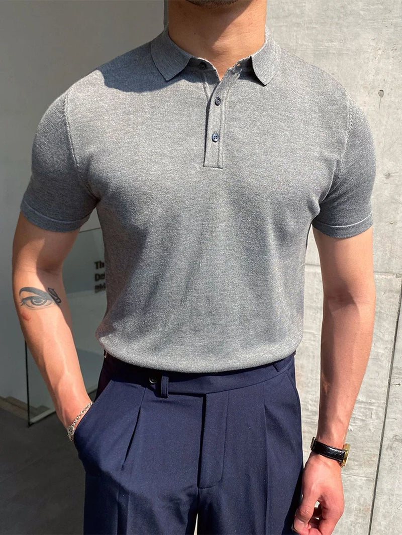 Men Fashion Polo Shirt Short Sleeve Turn-Down Collar Pullover Streetwear