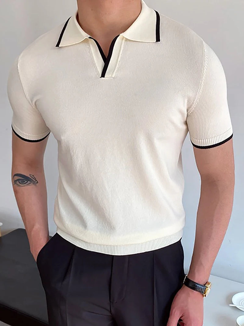 Men Fashion Polo Shirt Short Sleeve Turn-Down Collar Pullover Streetwear