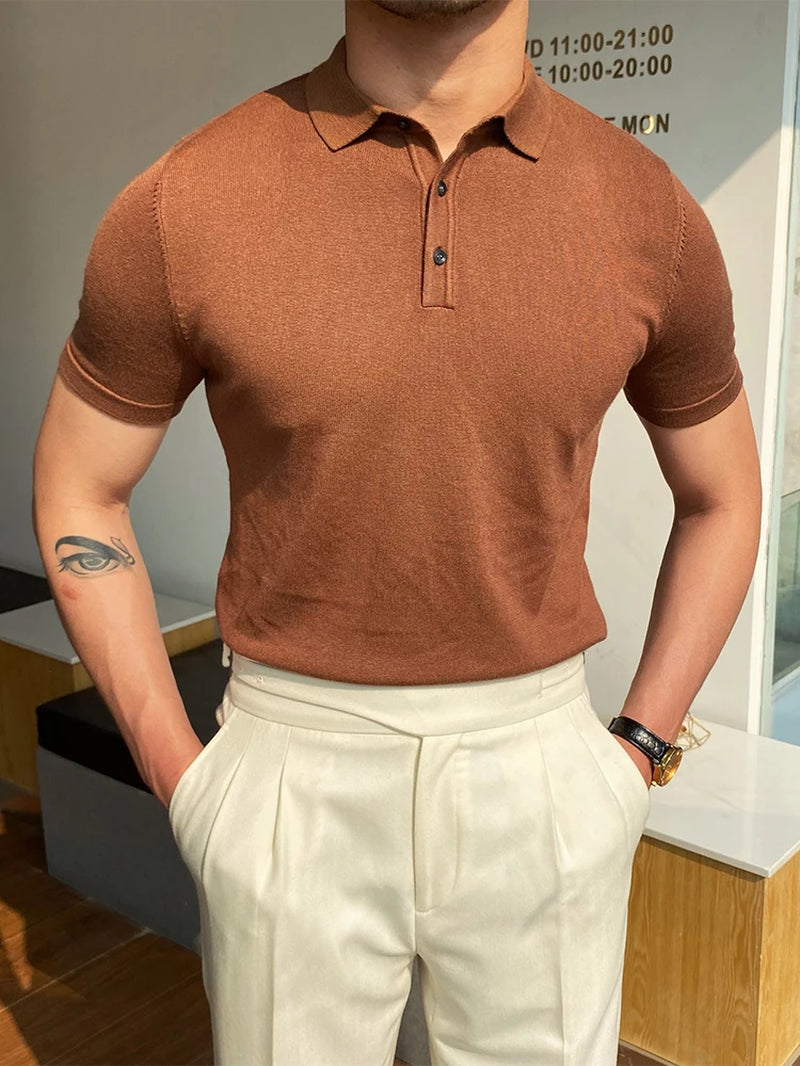 Men Fashion Polo Shirt Short Sleeve Turn-Down Collar Pullover Streetwear