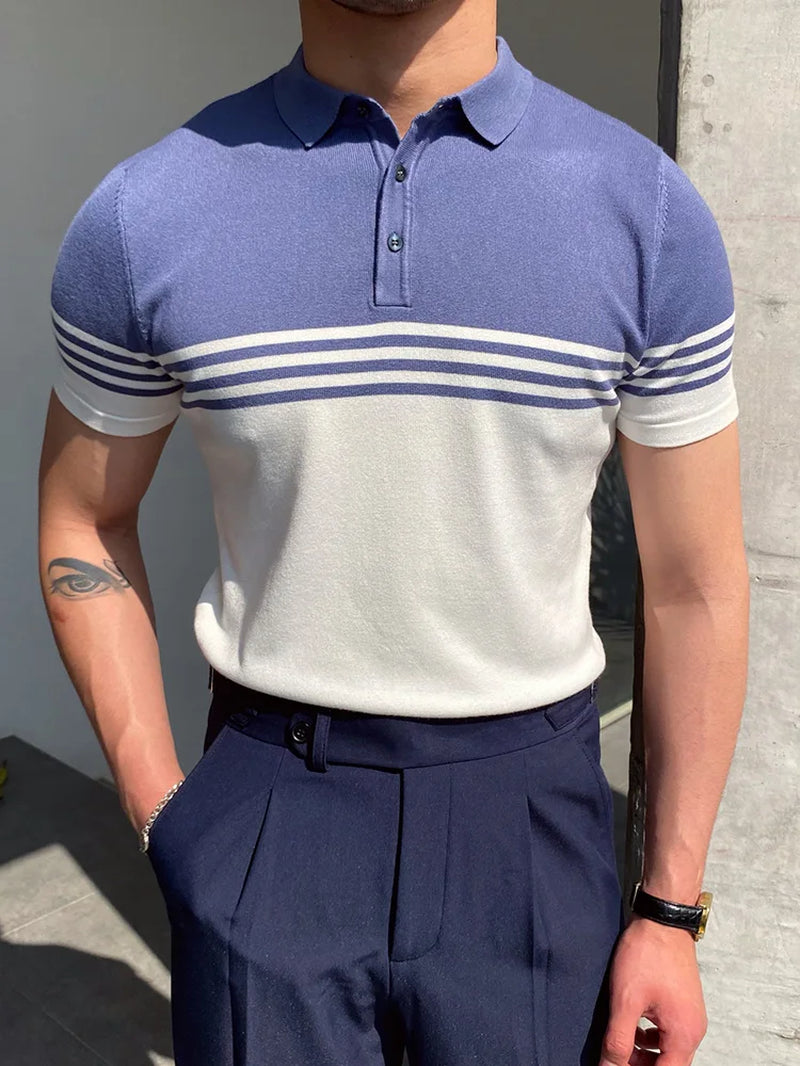 Men Fashion Polo Shirt Short Sleeve Turn-Down Collar Pullover Streetwear