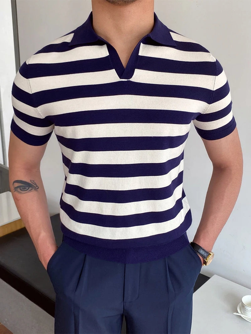 Men Fashion Polo Shirt Short Sleeve Turn-Down Collar Pullover Streetwear