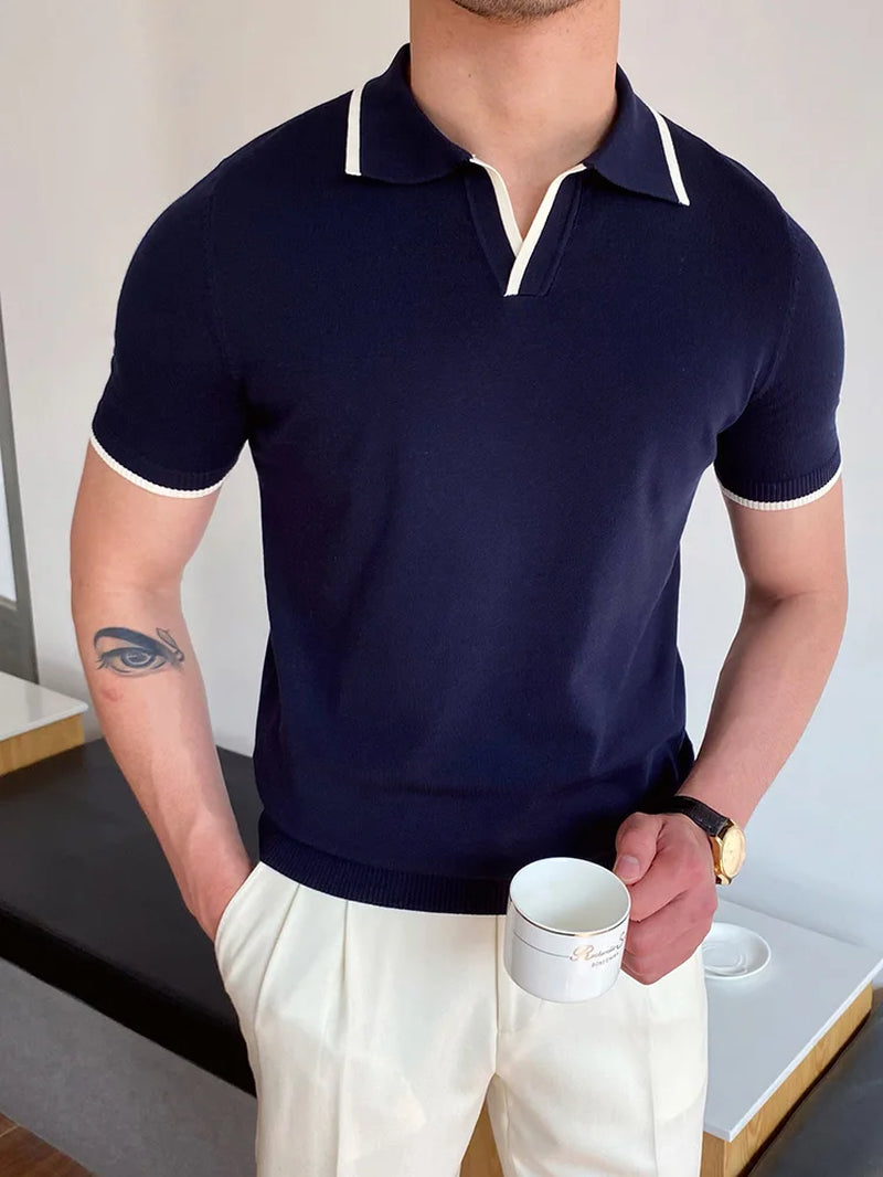 Men Fashion Polo Shirt Short Sleeve Turn-Down Collar Pullover Streetwear