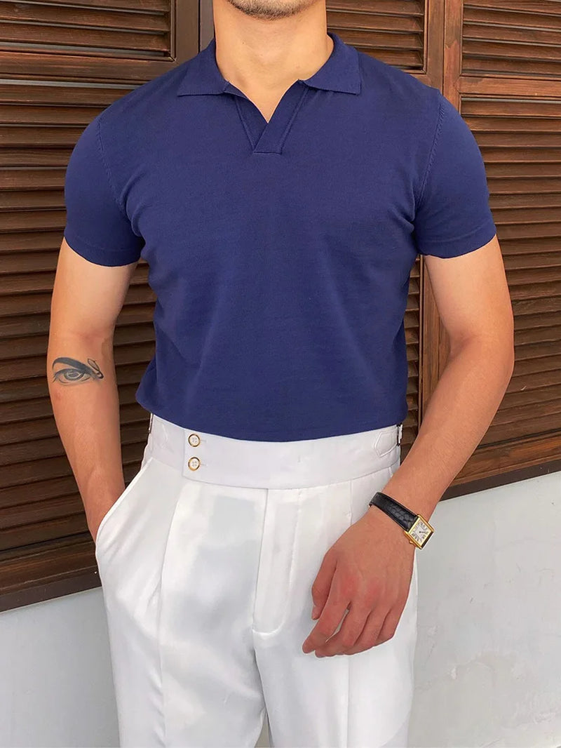 Men Fashion Polo Shirt Short Sleeve Turn-Down Collar Pullover Streetwear